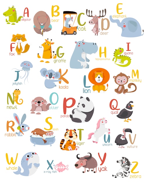 Download Animal alphabet graphic a to z. Vector | Premium Download