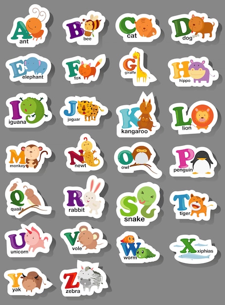 Animal alphabet letter a-z Vector | Premium Download