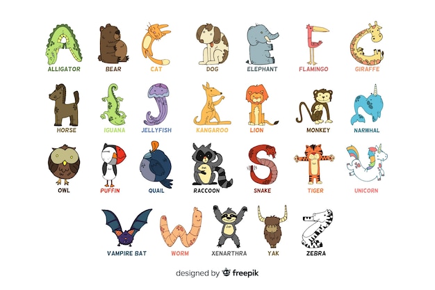 Download Animal alphabet on white background | Free Vector