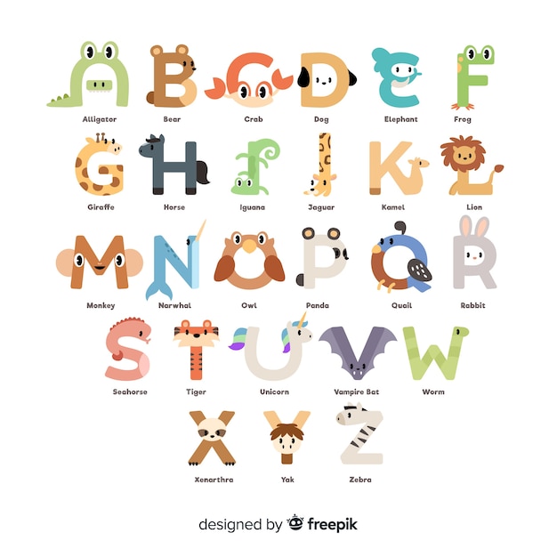 Download Animal alphabet with cute illustrations | Free Vector