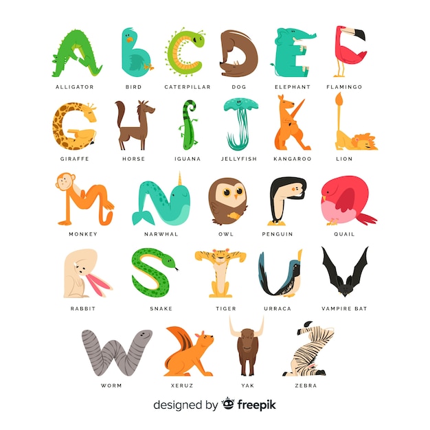 Free Vector | Animal alphabet with cute wildlife creatures