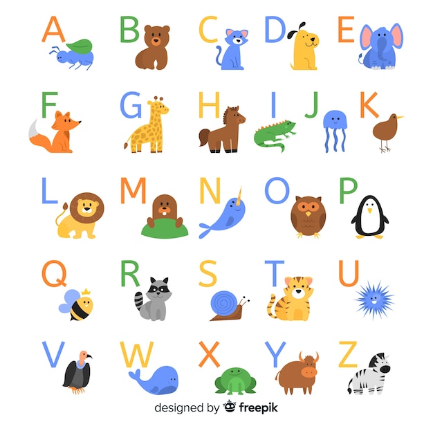 Download Animal alphabet with wild animals Vector | Free Download