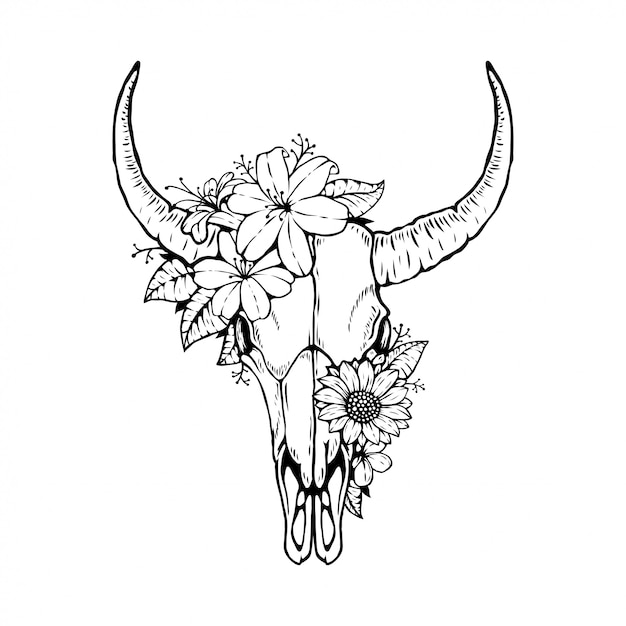Download Premium Vector | Animal bull skull head with floral design