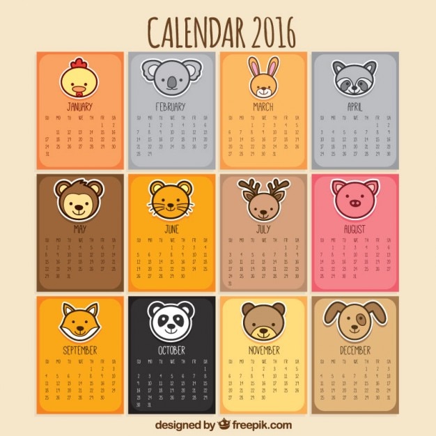 Animal calendar Vector Free Download