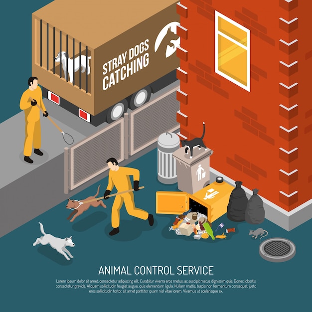 Download Animal control service isometric Vector | Free Download