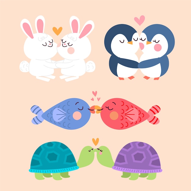 Free Vector | Animal couple kissing on valentine's day