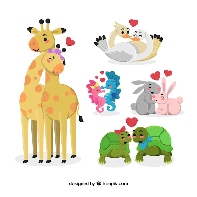 Download Animal couple set for valentine | Free Vector