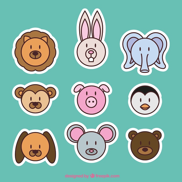 Free Vector | Animal emoticon stickers in flat design