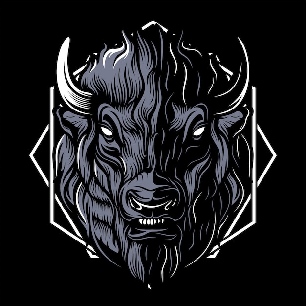 動物の頭 雄牛 バッファローのロゴ アイコンイラストマスコット プレミアムベクター
