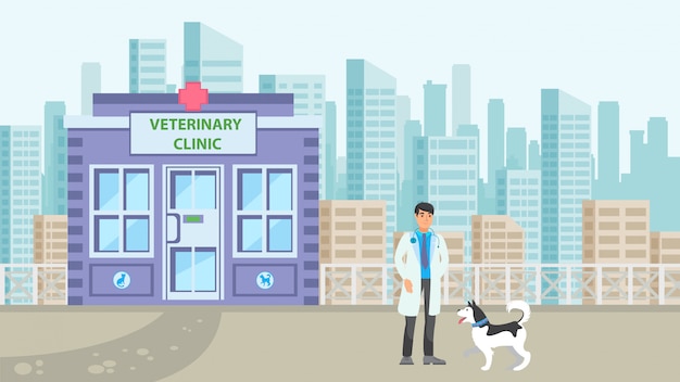 Download Premium Vector | Animal hospital in cityscape flat ...