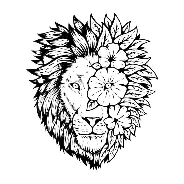 Download Animal lion head with floral design Vector | Premium Download