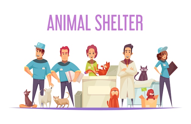 Free Vector | Animal Shelter Concept With Volunteers Veterinarians ...