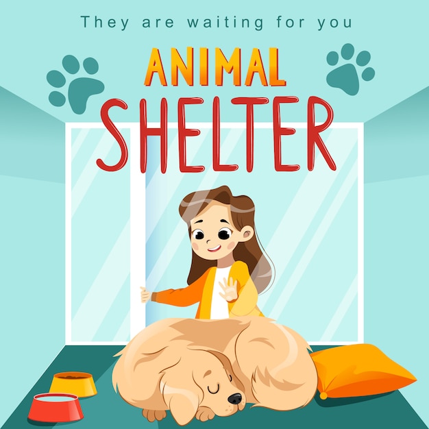 Premium Vector | Animal Shelter Design Poster With Child, Dog And ...