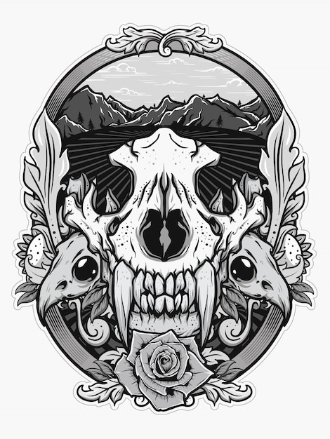 Download Animal skull for shirt design in black white concept ...
