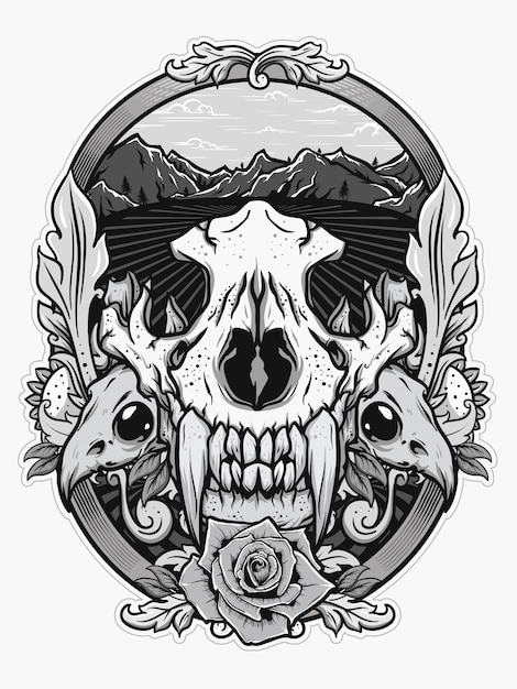 Download Animal skull for shirt design in black white concept Vector | Premium Download