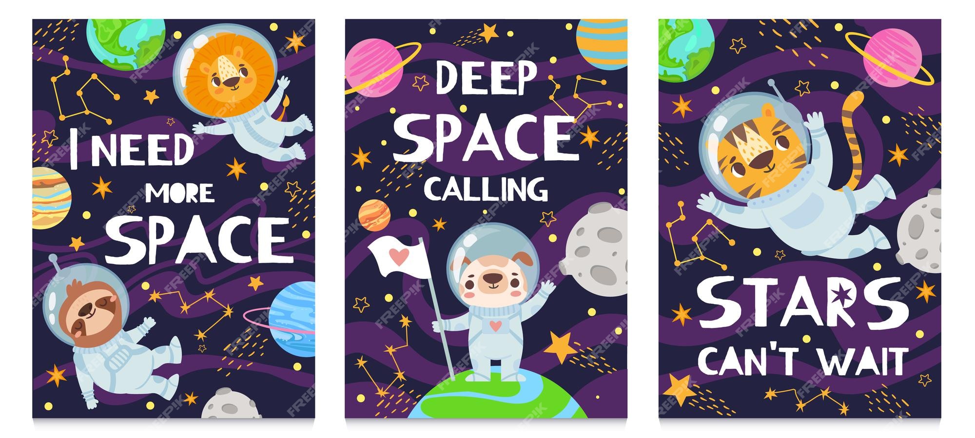 premium-vector-animal-in-space-card-set