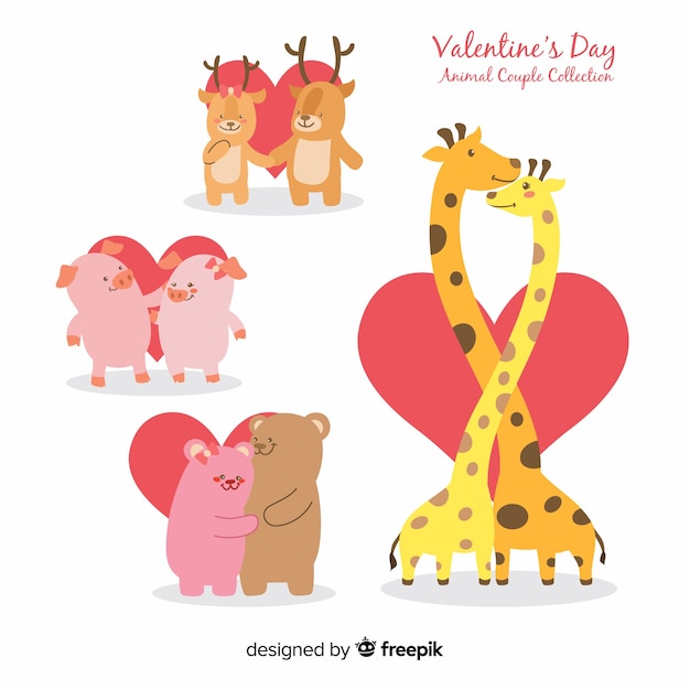 Download Animal valentine couple set Vector | Free Download