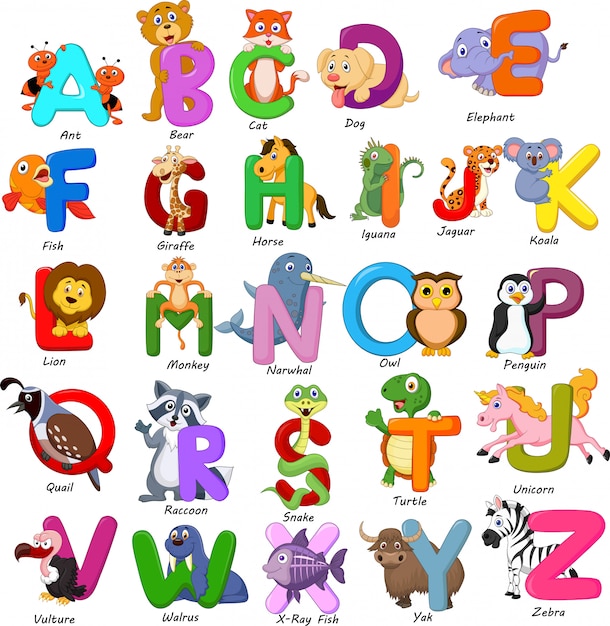 Animals alphabet set Premium Vector