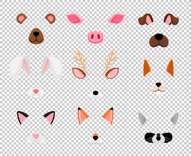 Download Animals face masks set on transparent Vector | Premium ...