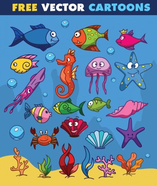 Animals of water in cartoon design