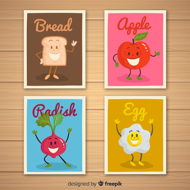 Download Animated food card pack | Free Vector