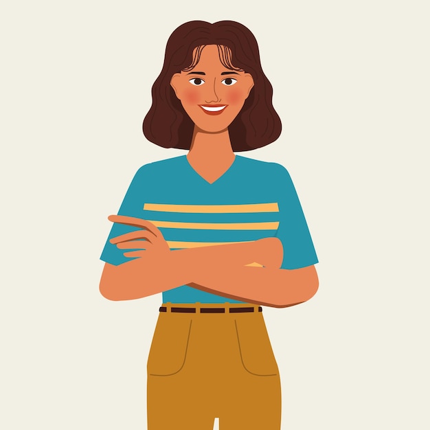 Free Vector Animation Character Portrait Woman Crossing Arms Pose Flat Design