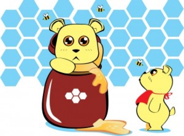 Anime bears with honey jar vector