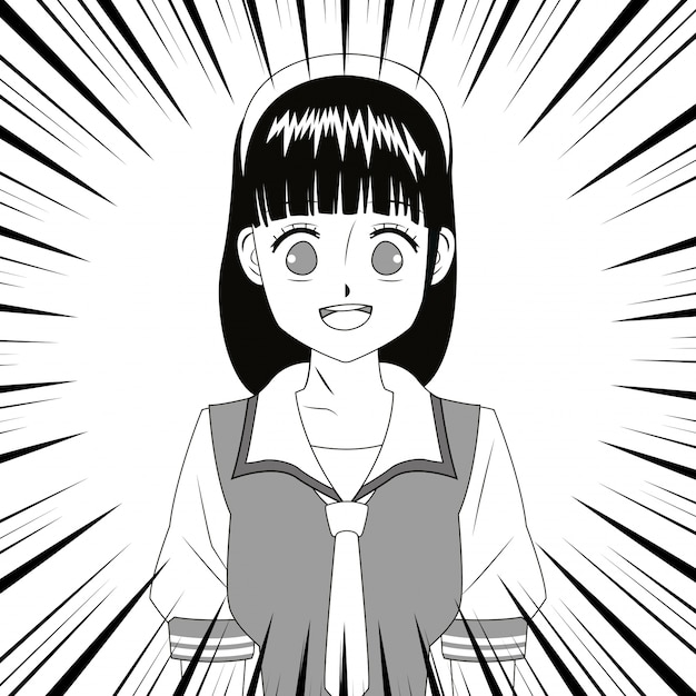 Premium Vector Anime Girl Japanese Character Black And White