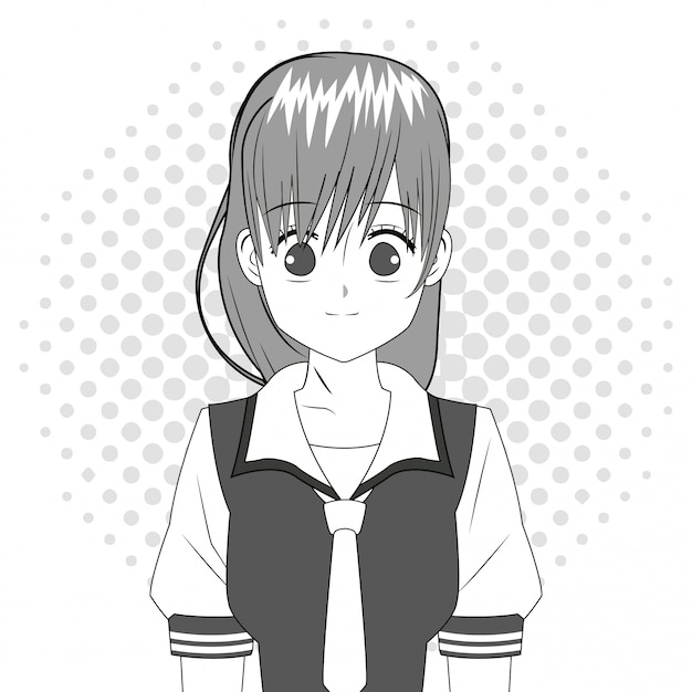 Premium Vector Anime Girl Japanese Character Black And White