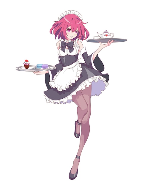 Premium Vector Anime Manga Girl Dressed As A Maid 