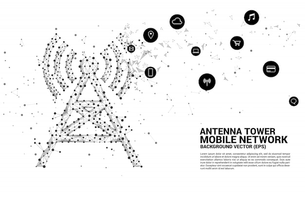 Antenna tower icon polygon from dot and line connection. Premium Vector