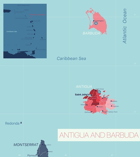 Antigua Barbuda Detailed Editable Map With Regions Cities Towns Roads Railways Geographic Sites 78506 1016 
