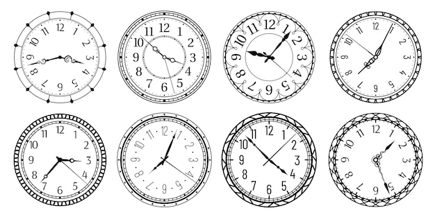 アラビア数字 レトロな時計の文字盤 アンティークの時計を備えたアンティーク時計 プレミアムベクター
