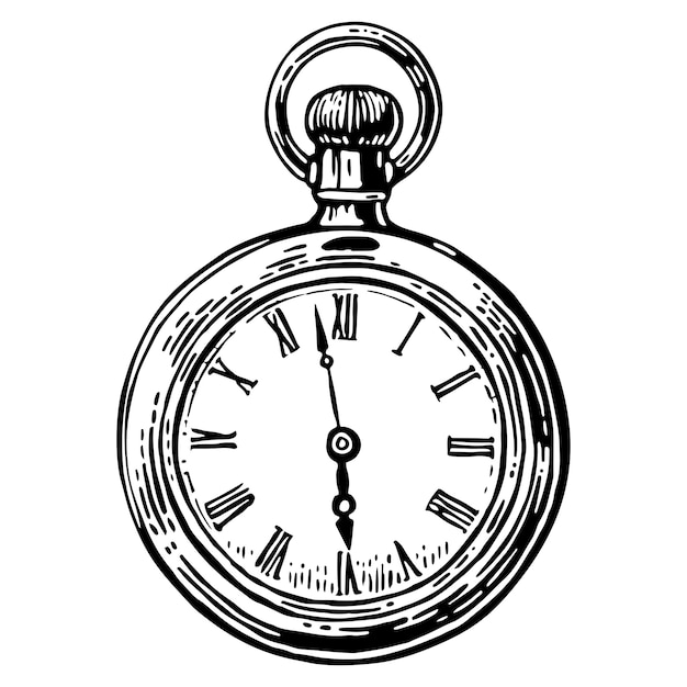 アンティーク懐中時計 ヴィンテージの刻まれた図 白い背景に黒 プレミアムベクター