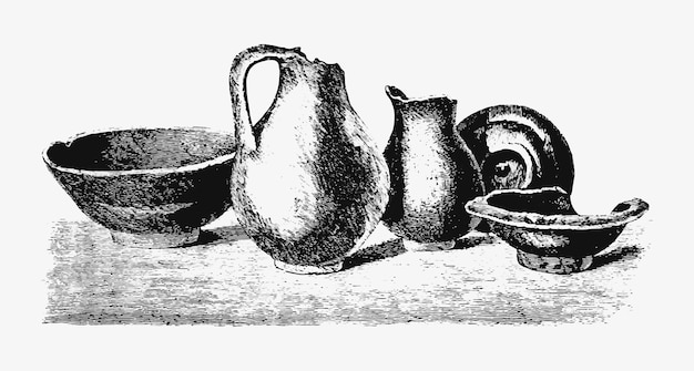 Antique potteries vintage drawing Free Vector