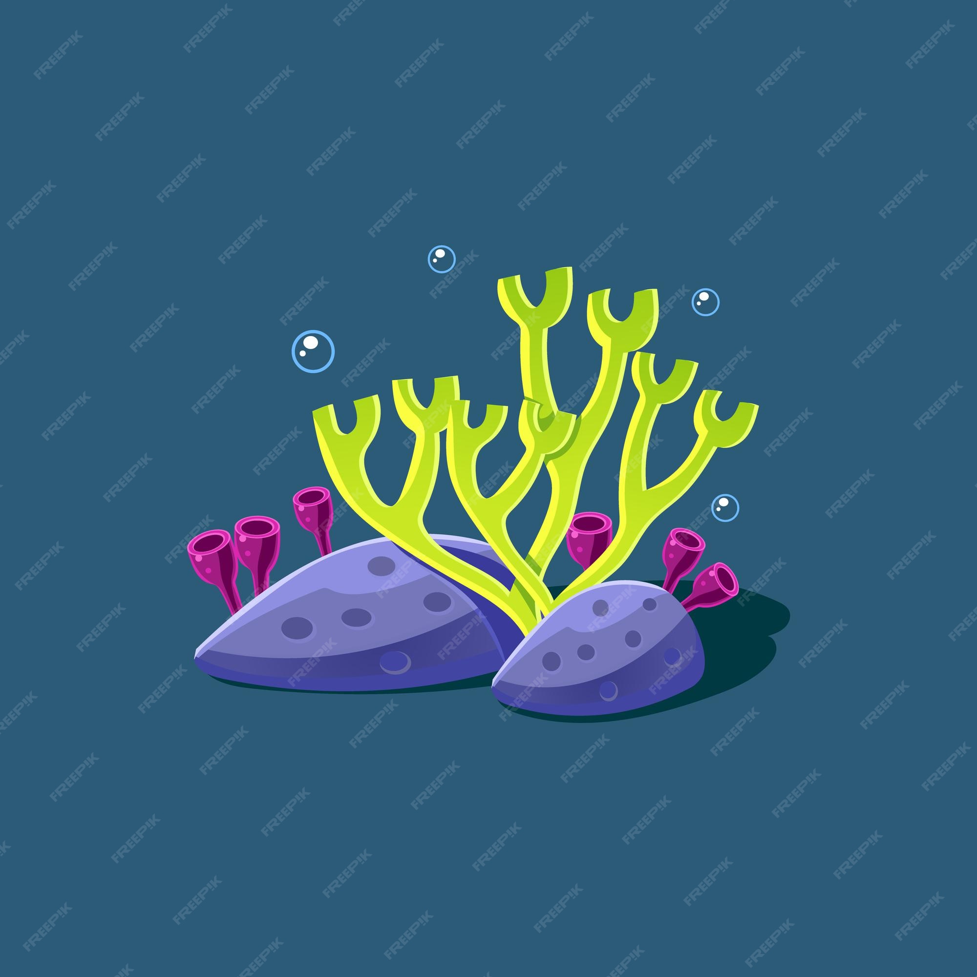 Premium Vector | Antler coral and polyp cute cartoon style vector ...