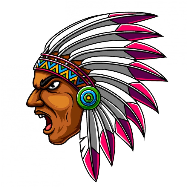 Premium Vector | Apache indian man head with feather hat