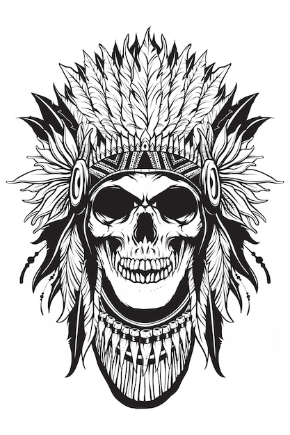 Premium Vector | Apache skull thief with outline shape