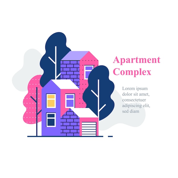 Premium Vector Apartment Complex Residential Neighborhood House Building And Development Icon Flat Illustration