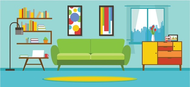 Apartment living room interior vector | Premium Vector