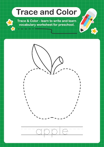Premium Vector Apple Trace And Color Preschool Worksheet For Kids Practice Writing And Drawing