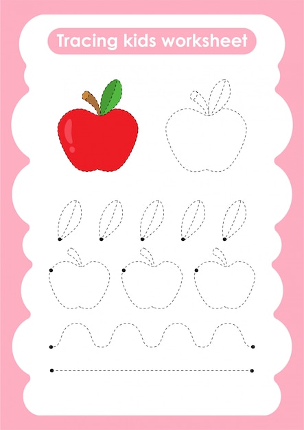 Premium Vector Apple Trace Lines Writting And Drawing Practice Worksheet For Kids