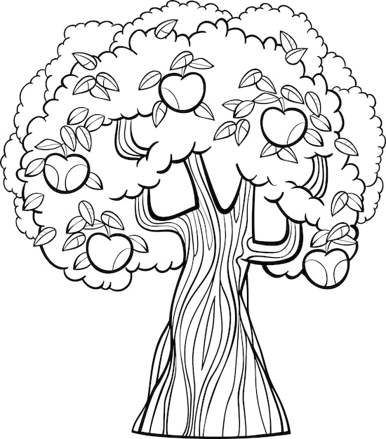 Download Apple tree cartoon for coloring book | Premium Vector