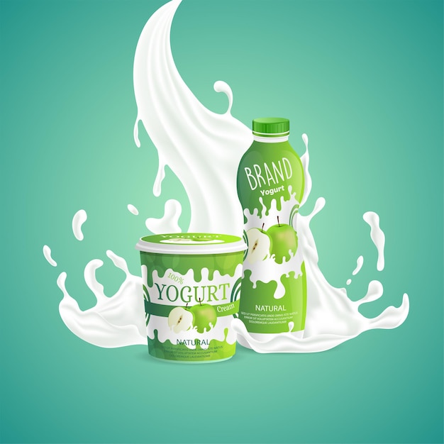 Download Premium Vector Apple Yogurt Packaging Design With Splashing Of Milk Swirl Tasty