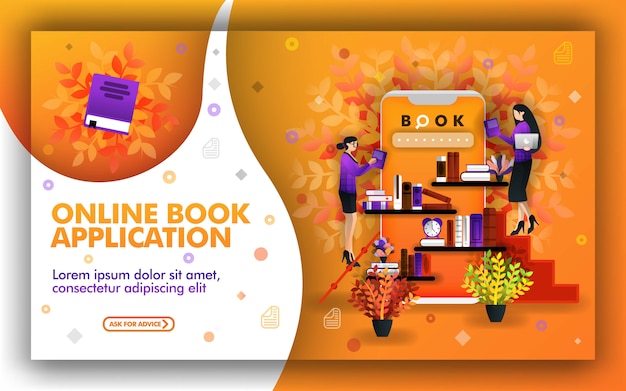 Application design reading online books, e-book or e-library Premium Vector
