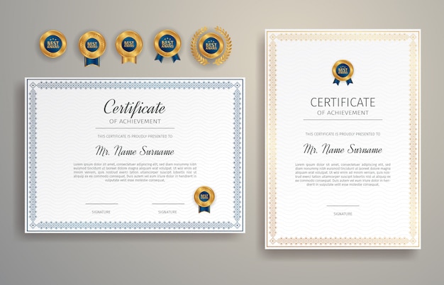 Appreciation certificate in blue and gold color with border template ...