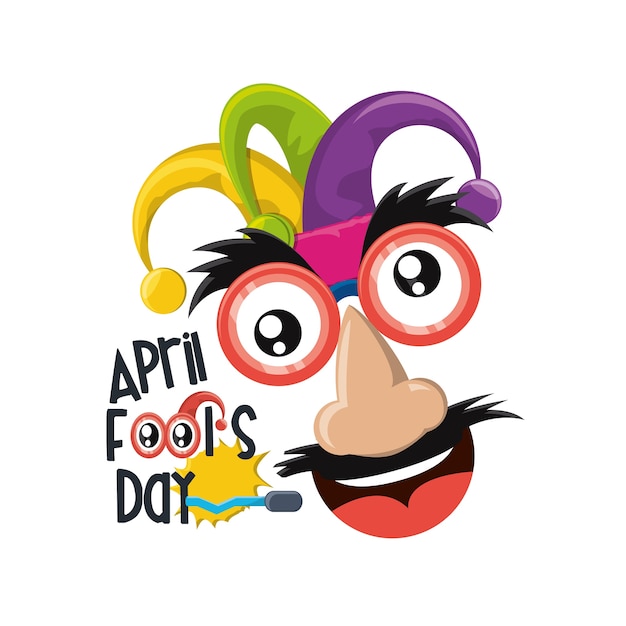 Premium Vector | April fools day design with comic face with jester hat ...