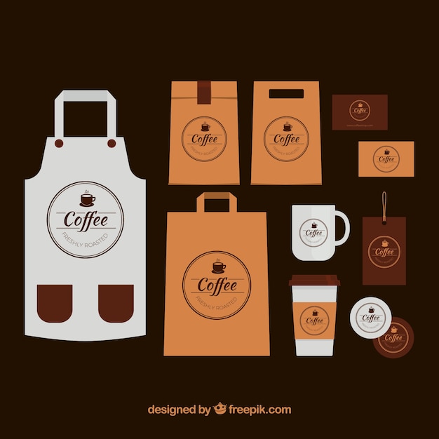 Download Free Vector Apron Pack And Coffee Items