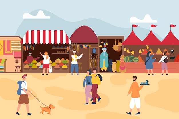 Free Vector Arab Bazaar Illustration With Tents