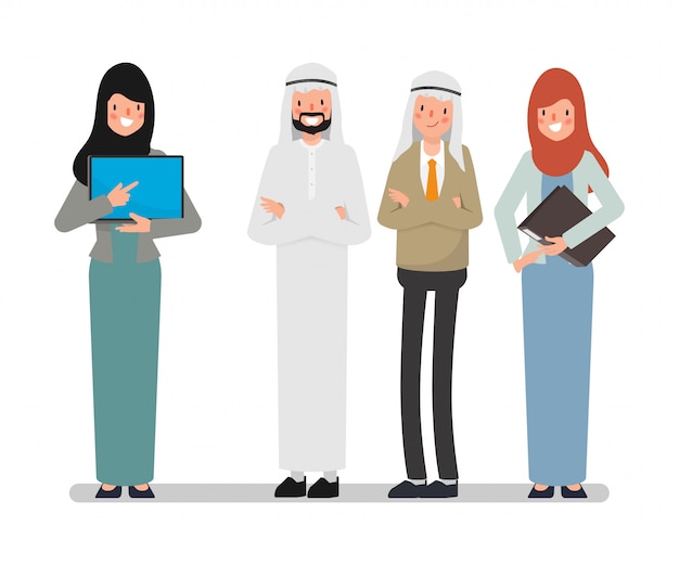 Premium Vector | Arab muslim business people in teamwork. business ...